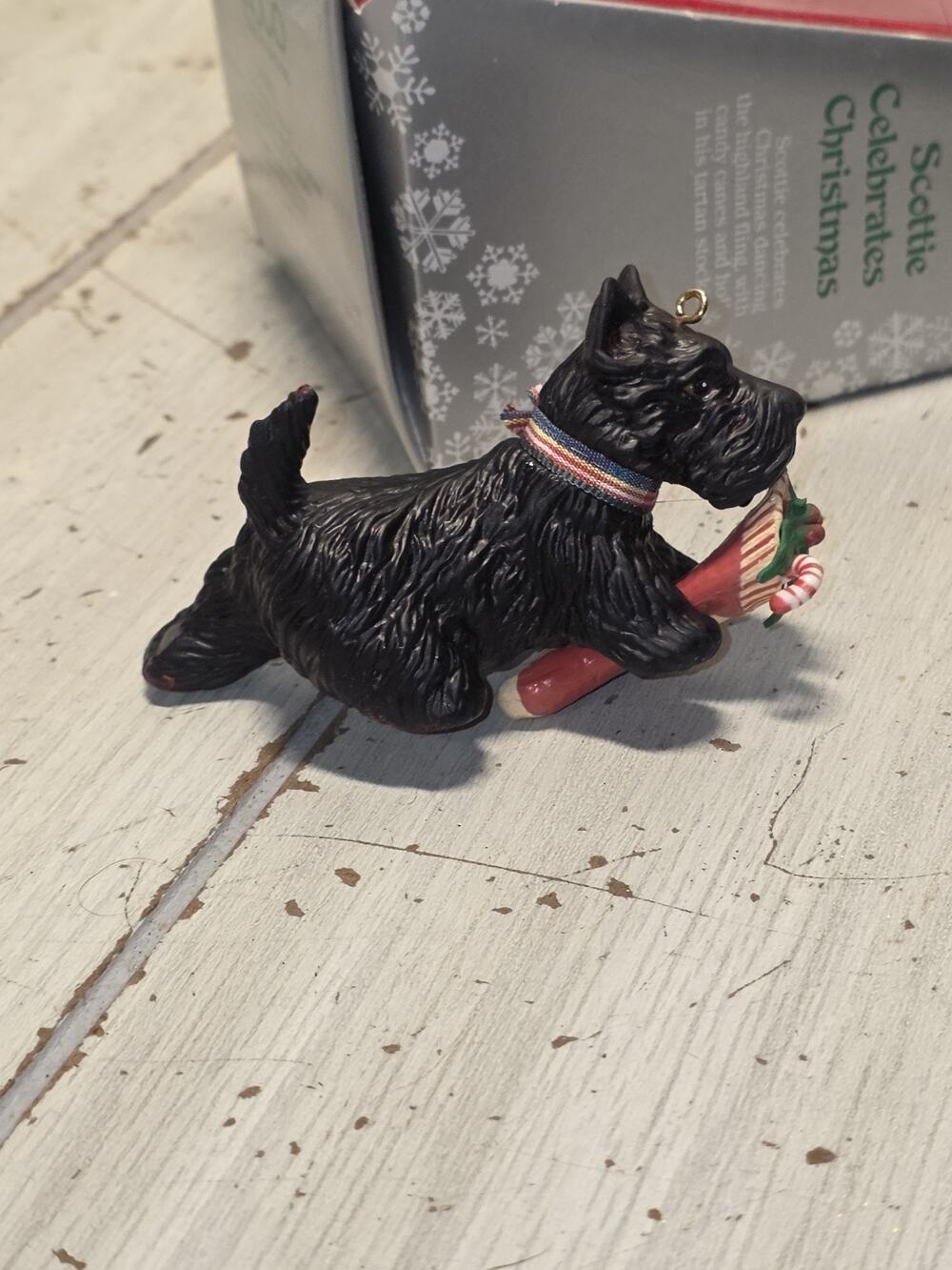 Vintage 1985 Enesco Black Scottie Dog Red Bow Christmas Stocking Holiday 3" NIB